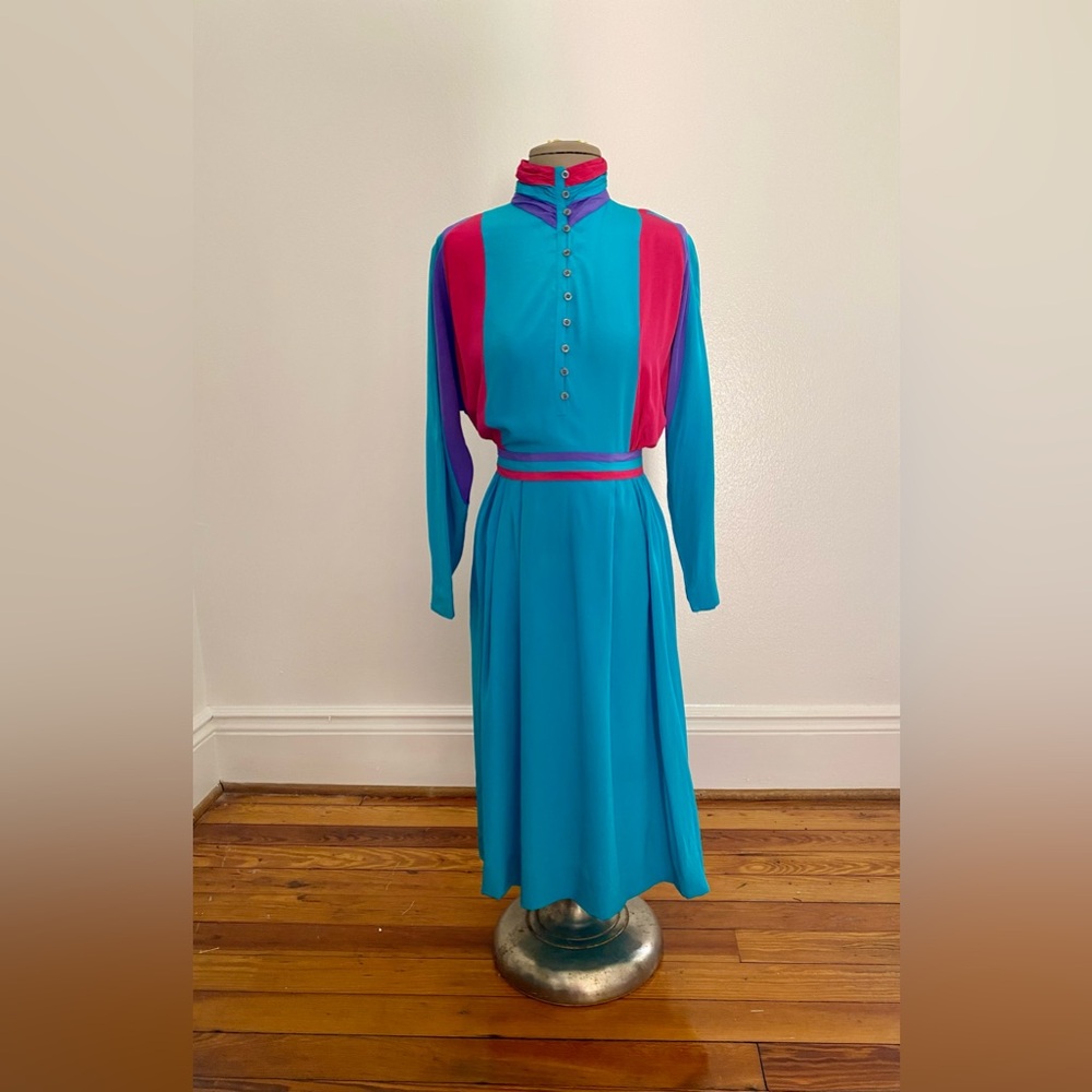 L. Magnin Long Sleeve Vintage 80s Midi Dress
